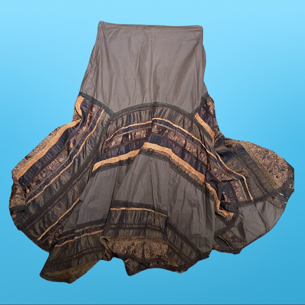 Brown and tan skirt , flare skirt asymmetrical